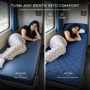 Travel Comfort Mat - Soft, Cushioned & Hygienic Personal Layer for Train, Bus & Travel with Hidden Pocket
