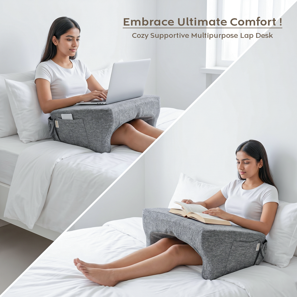 Premium Lap Desk Cushion -  Ergonomic Memory Foam Laptop Support for Bed, Sofa & Reading