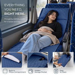 Travel Comfort Mat - Soft, Cushioned & Hygienic Personal Layer for Train, Bus & Travel with Hidden Pocket