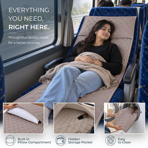 Travel Comfort Mat - Soft, Cushioned & Hygienic Personal Layer for Train, Bus & Travel with Hidden Pocket