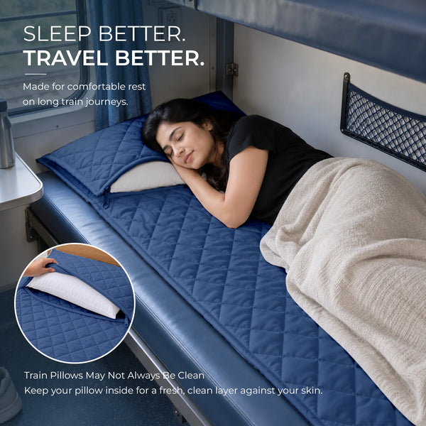 Travel Comfort Mat - Soft, Cushioned & Hygienic Personal Layer for Train, Bus & Travel with Hidden Pocket