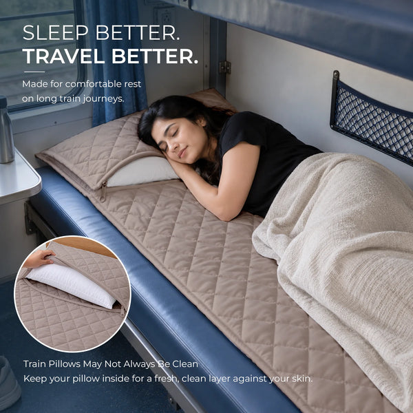 Travel Comfort Mat - Soft, Cushioned & Hygienic Personal Layer for Train, Bus & Travel with Hidden Pocket