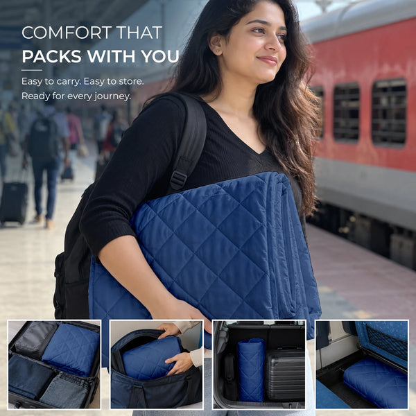 Travel Comfort Mat - Soft, Cushioned & Hygienic Personal Layer for Train, Bus & Travel with Hidden Pocket