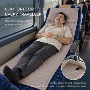 Travel Comfort Mat - Soft, Cushioned & Hygienic Personal Layer for Train, Bus & Travel with Hidden Pocket