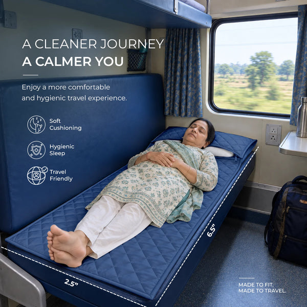 Travel Comfort Mat - Soft, Cushioned & Hygienic Personal Layer for Train, Bus & Travel with Hidden Pocket