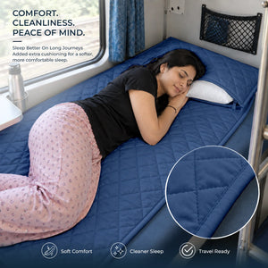 Travel Comfort Mat - Soft, Cushioned & Hygienic Personal Layer for Train, Bus & Travel with Hidden Pocket